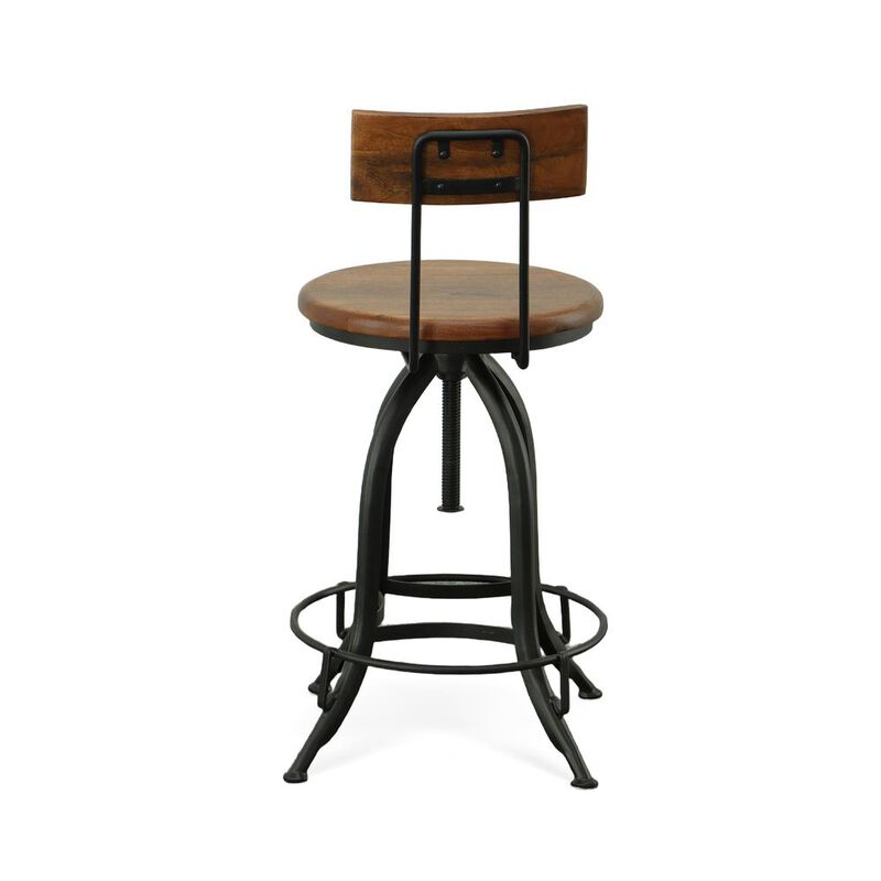 Carolina Living Ryder Adjustable Barstool with Back - Chestnut Seat - Black Base