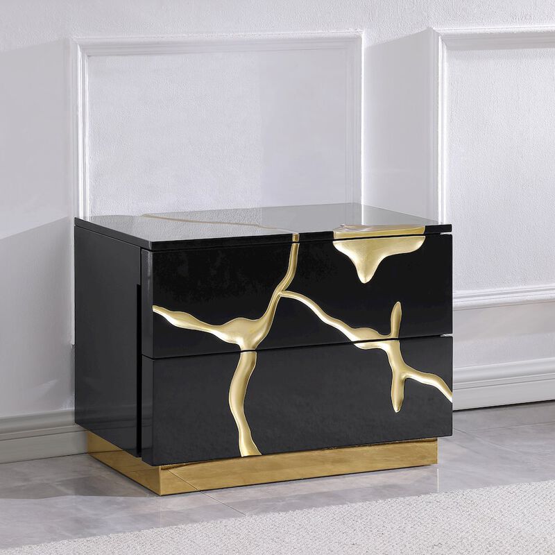Best Master Furniture Trevello High-Gloss Lacquered Right Nightstand, Gold Accents (Black) image number 8