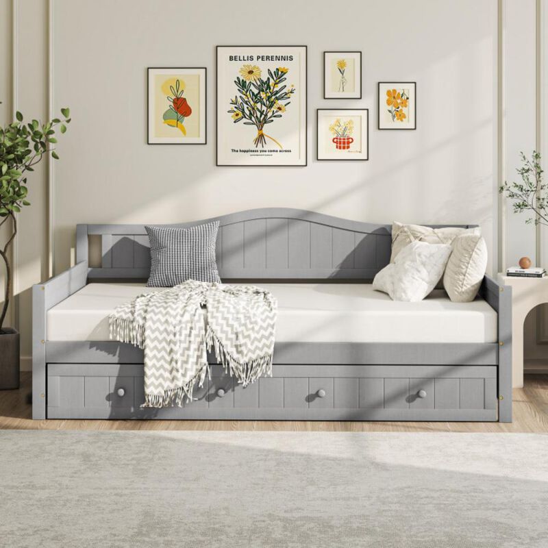 Hivvago Twin Size Daybed with Trundle and Slats Support on Wheels
