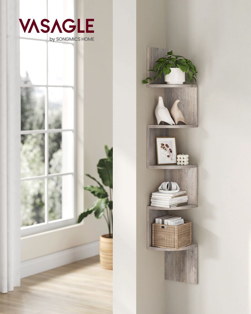 5-Tier Wall Mounted Corner Shelf for Space-Saving Storage and Display