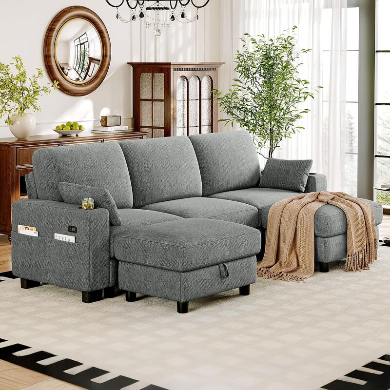 Vipbear 100" Modular Sectional Sofa Chenille 5 Seater U Shaped Couch with Moveable Ottoman image number 9