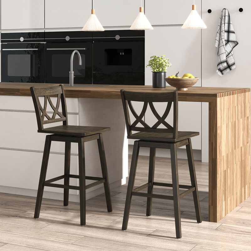 Bar Stool Set of 2 Wooden Bar Chairs with Rubber Wood Frame