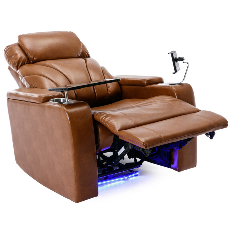 Power Motion Recliner with USB Charging Port and Hidden Arm Storage, Home Theater Seating with Convenient Cup Holder Design, and stereo(Light Brown)