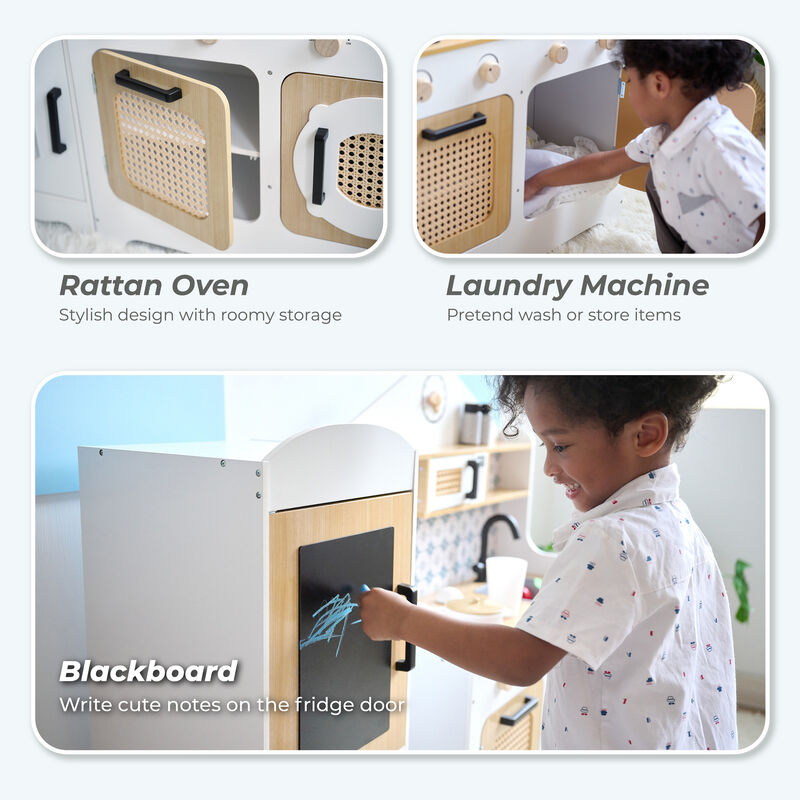Teamson Kids Large Wooden Play Kitchen Set, White and Natural, Pretend Play kitchen, Fridge with Pretend Ice Dispenser with 11 Accessories, Little Chef Morocco image number 9