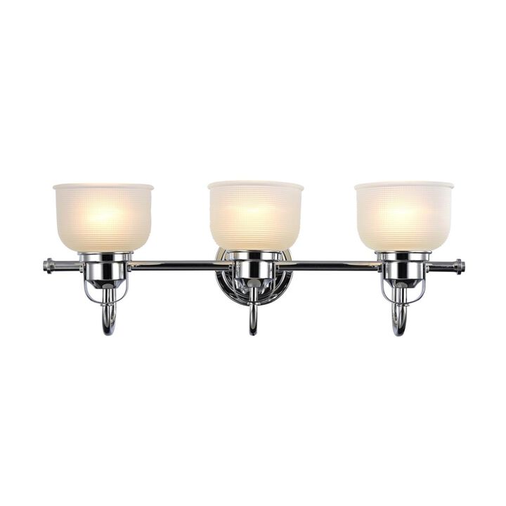 25 in. Lighting Ironclad IndustrialStyle 3 Light Chrome Bath Vanity Wall Fixture  Frosted Prismatic Glass  Chrome