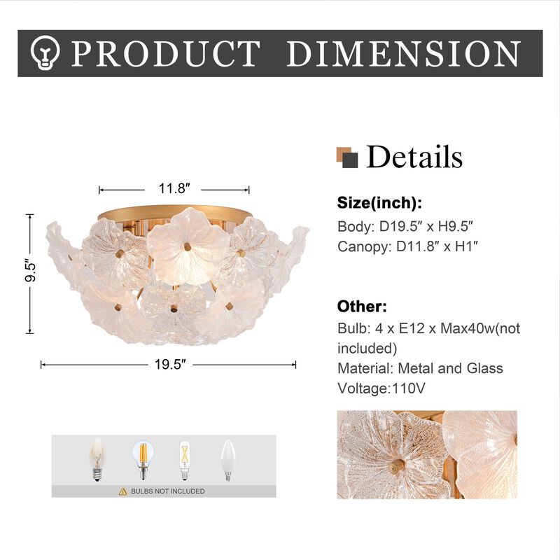 Frieda Modern 4-Light 19.5" Brushed Brass Clear Glass Flower Flush Mount image number 5