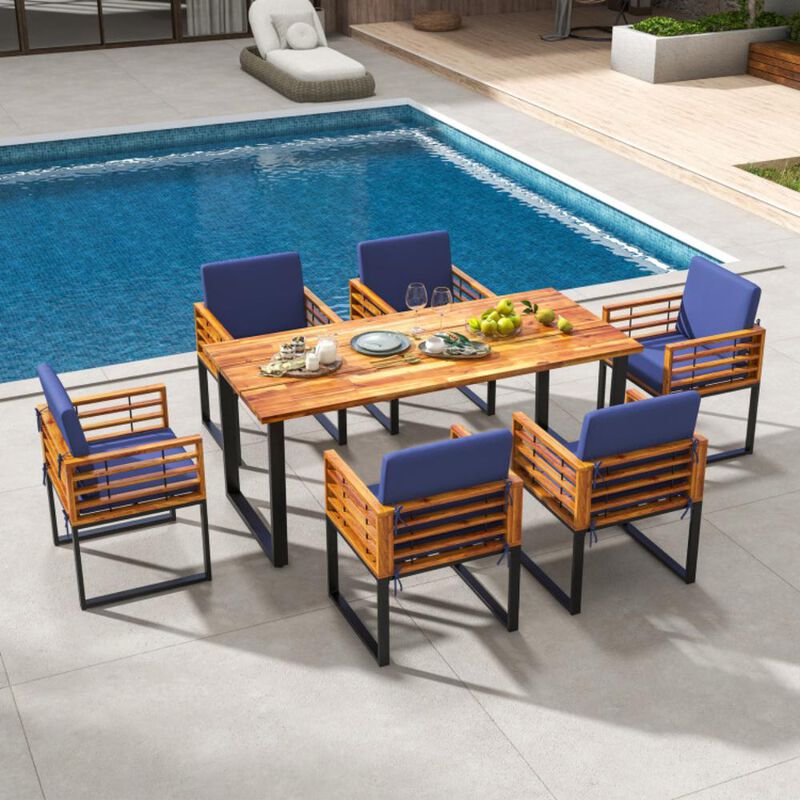Hivvago 7 Pieces Patio Acacia Wood Dining Chair and Table Set for Backyard and Poolside