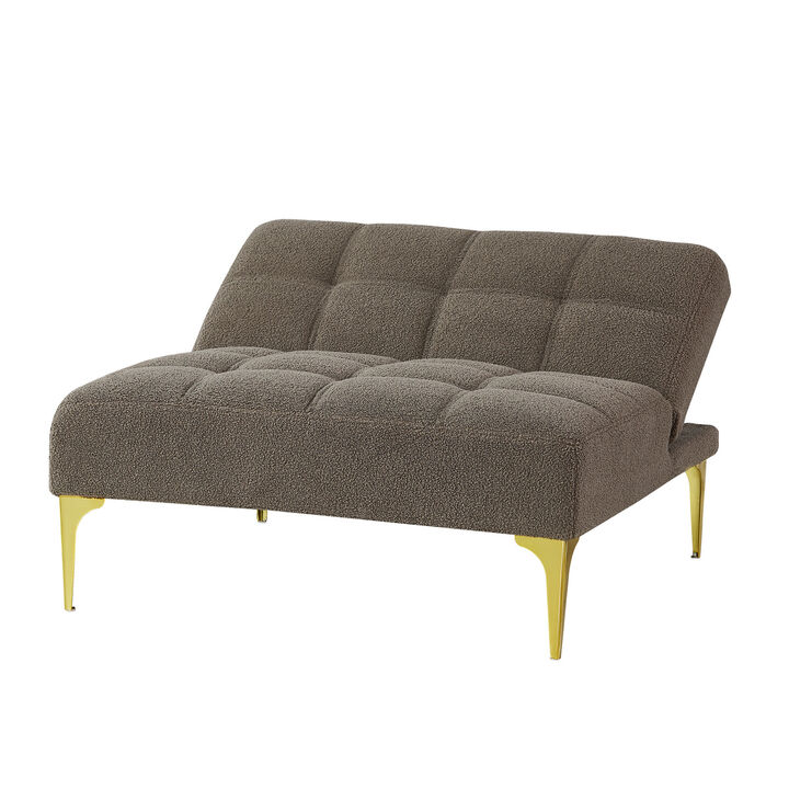 Convertible sofa bed single chair futon with gold metal legs teddy fabric (Taupe)