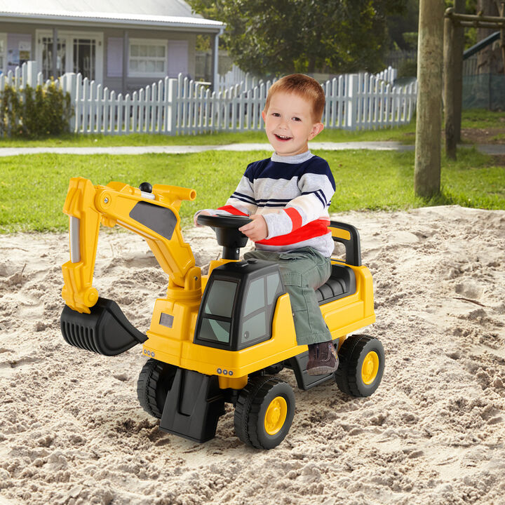 Kids Construction Ride On Digger Toy with Adjustable Arm and Realistic Design-Yellow