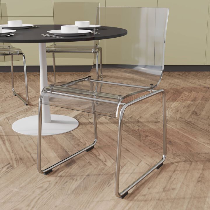 LeisureMod Lima Modern Acrylic Chair with Molded Seat and Chrome Legs, Stylish and Durable Design Perfect for Kitchen, Dining Room, Office, or Lounge
