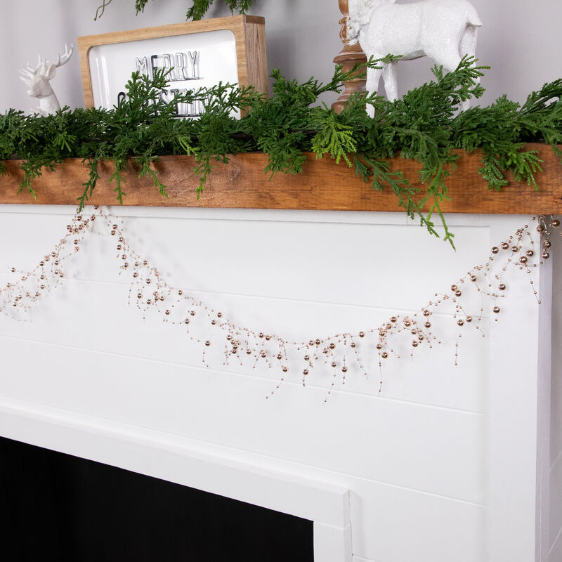 5' x 2" Metallic Rose Gold Beaded Christmas Garland- Unlit image number 2