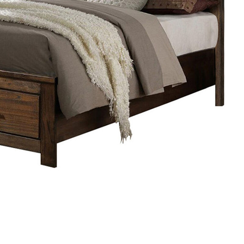 Enchanting Wooden Queen Bed With Display And Storage Drawers, Oak Finish-Benzara image number 3