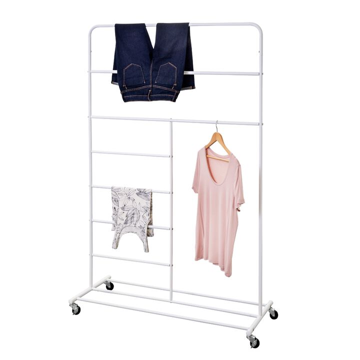 QuikFurn White Rolling Multi Use Laundry Clothes Drying Rack
