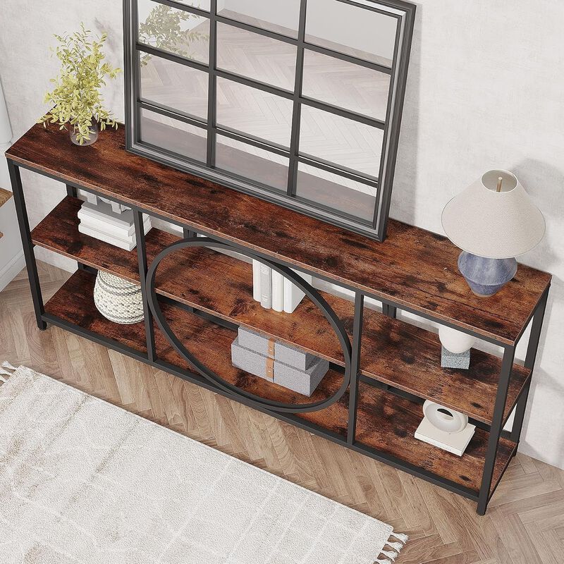Tribesigns Rustic 3-Tier Wood Console Table with Storage Shelves image number 6