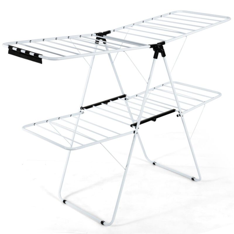 2-Level Foldable Clothes Drying Rack with Adjustable Gullwing image number 1
