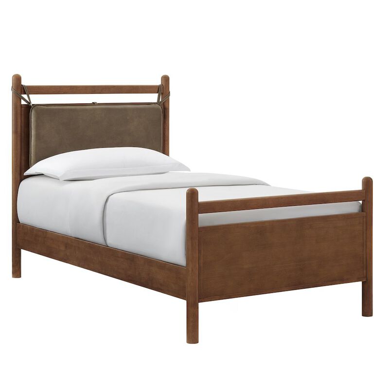Leni Twin Size Vegan Leather and Wood Platform Bed Frame image number 0
