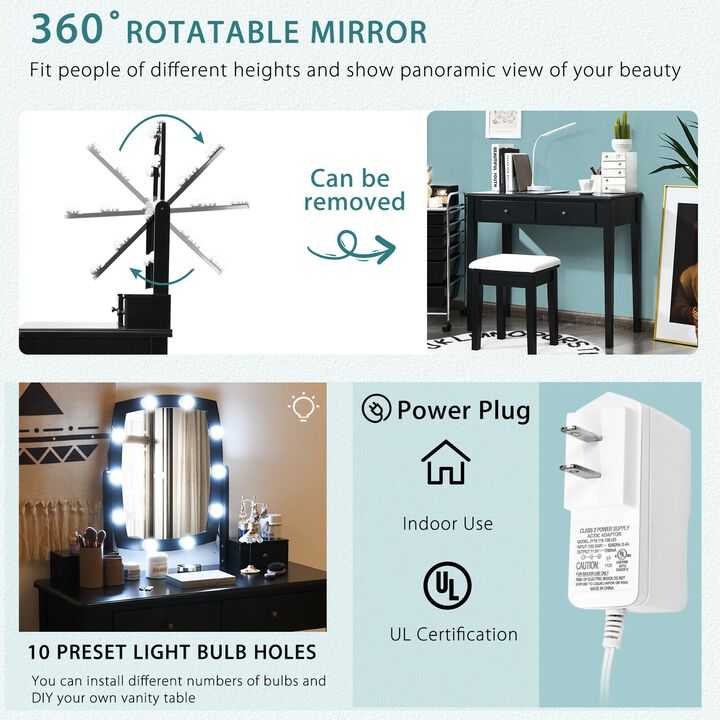 Vanity Table Set with Lighted Mirror for Bedroom and Dressing Room