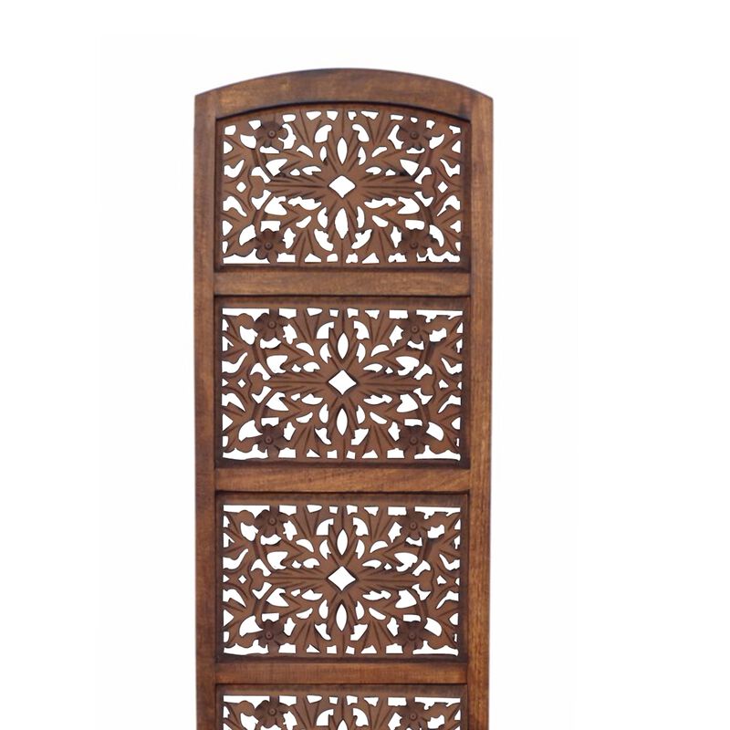 The Urban Port Handmade Foldable 4 Panel Wooden Partition Screen Room Divider, Brown image number 8