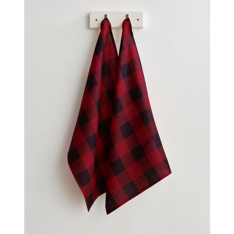 Solino Home Buffalo Check 100% Linen Kitchen Towels &ndash; Set of 2, 16.5 x 26.5 in, Machine Washable, Holiday and Everyday Dining