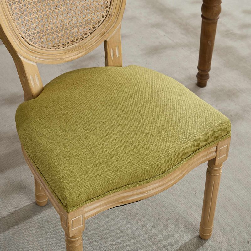 Whisen French Style Dining Chair, Solid Rubberwood Frame with Linen Upholstery and Rattan Back, Armless Set of 2 for Living Room Kitchen image number 7