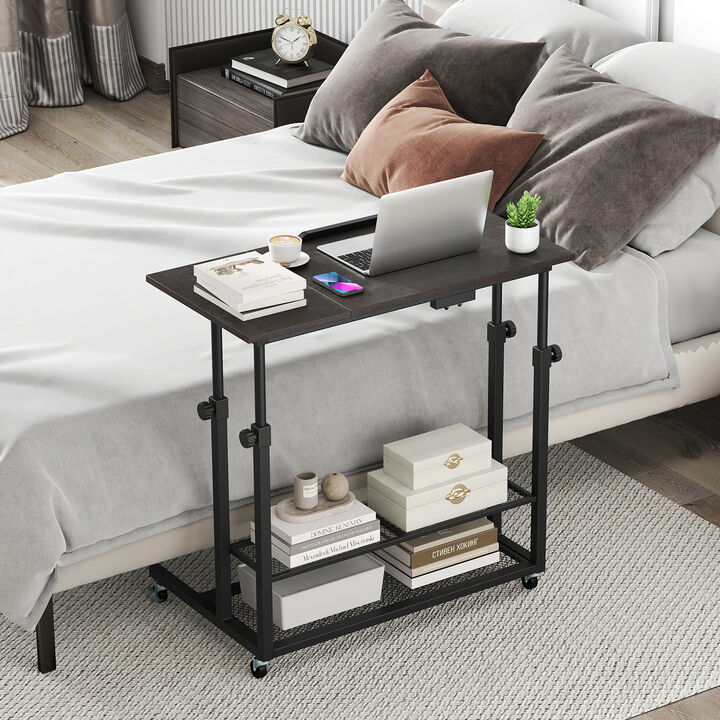 Rolling Standing Desk with Height Adjustment and Tilt Function Tabletop