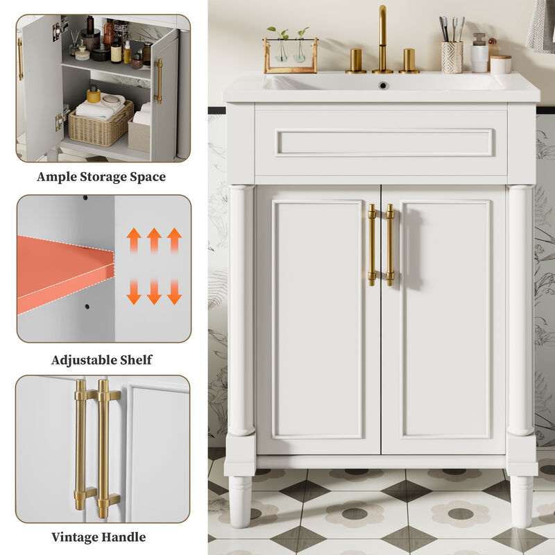 Merax Compact Bathroom Cabinet with Integrated Sink, Spacious Storage, Adjustable Shelf image number 2