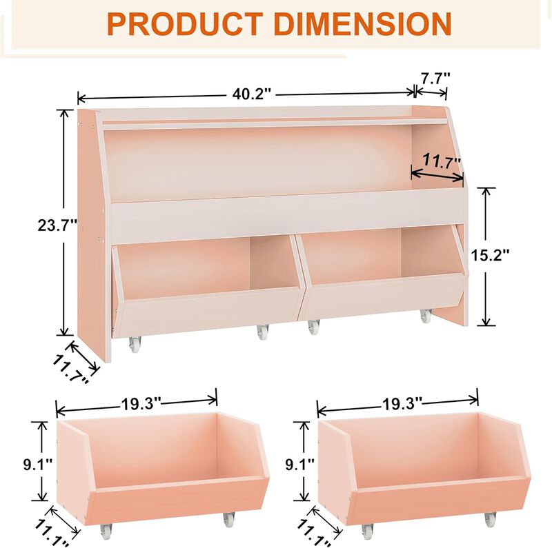 DIYSET Toy Storage Organizer for Kids, Toy Storage Cabinet with Drawers, Toy Shelf with Wheels, Toy Organizer Kids Bookshelf with Storage image number 2