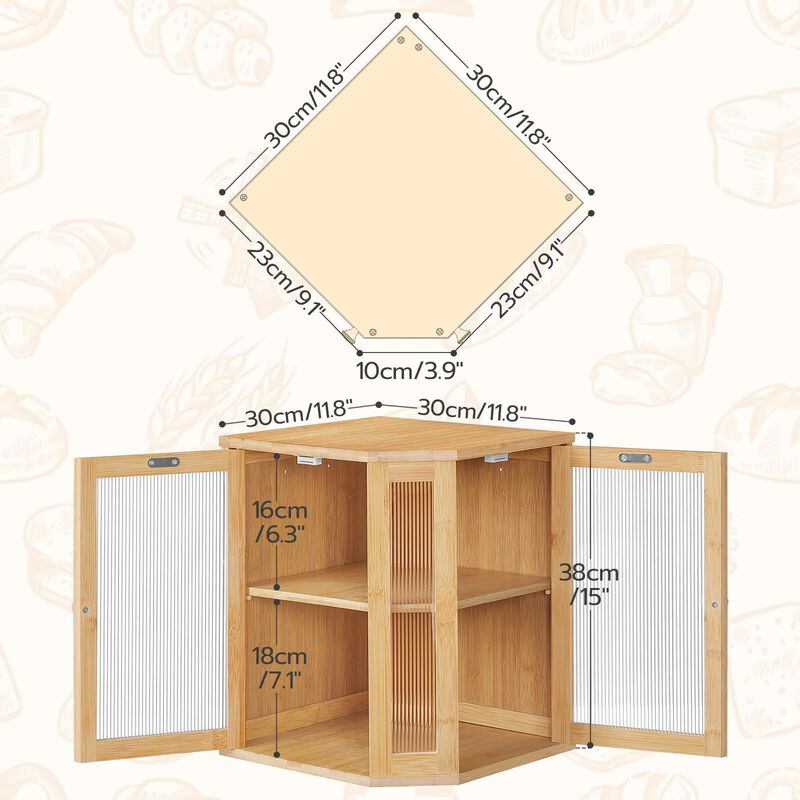 Corner Bread Box for Kitchen Countertop, Compact Storage Organizer image number 2