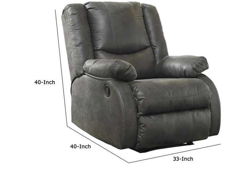 Wooden Zero Wall Recliner with Pillow Top Arms and Tufted Back, Gray-Benzara
