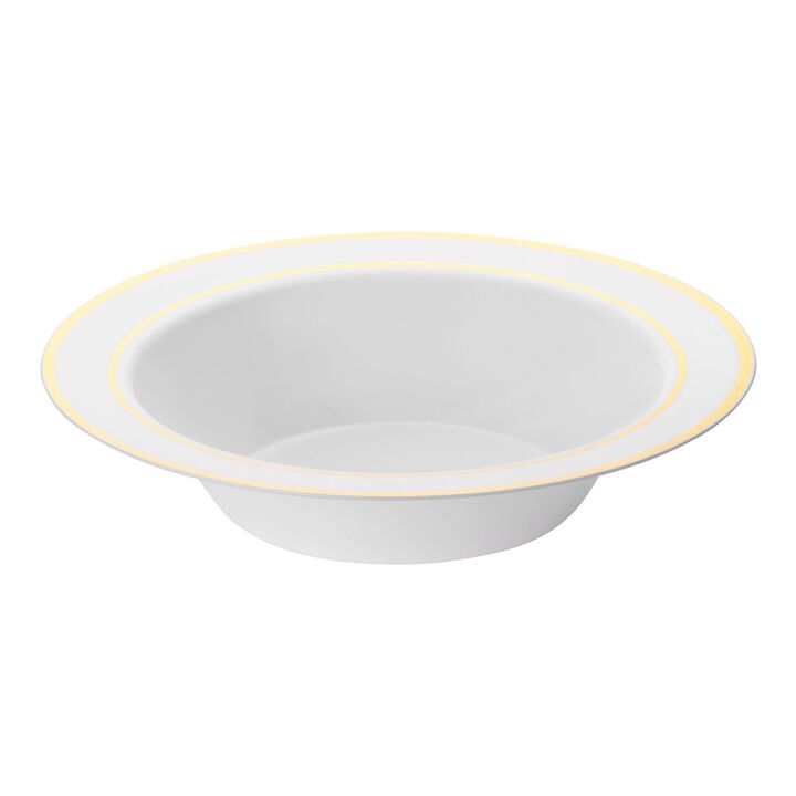 12 oz. White with Gold Edge Rim Plastic Soup Bowls (120 Bowls)