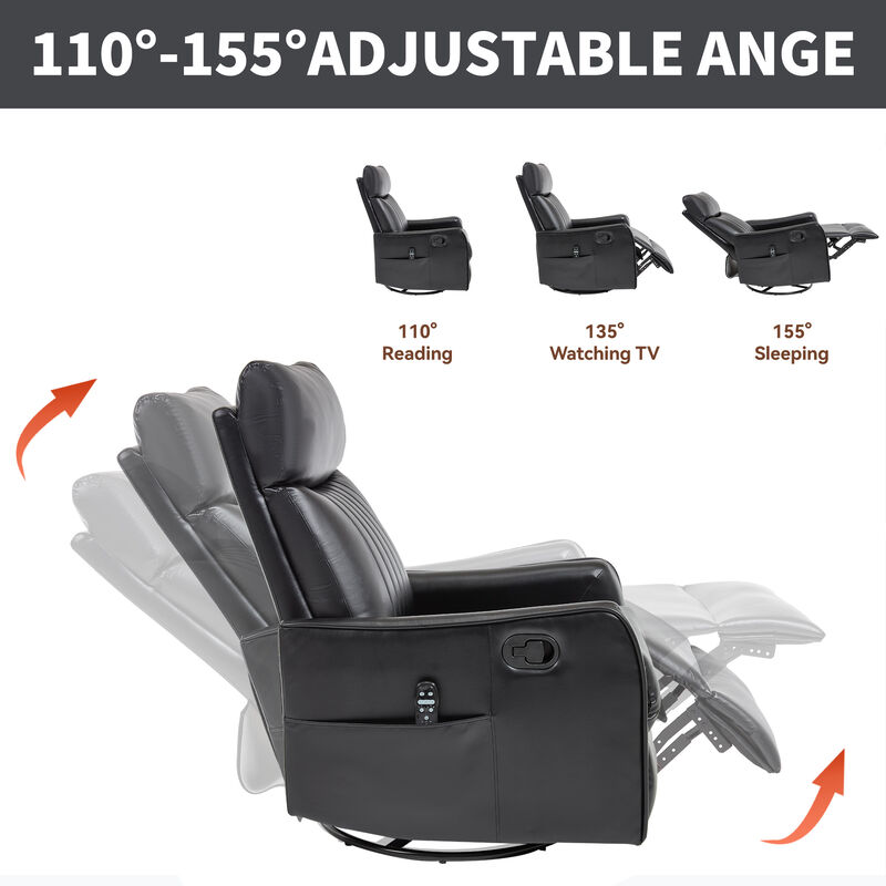 Faux Leather Manual Recliner Chair with Heat and Massage, Living Room Rocker and Swivel Chair image number 6