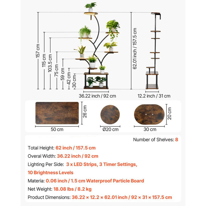 Tall 8 Tier Plant Shelf with Grow Lights, Metal Corner Plant Stand for Living Room image number 2