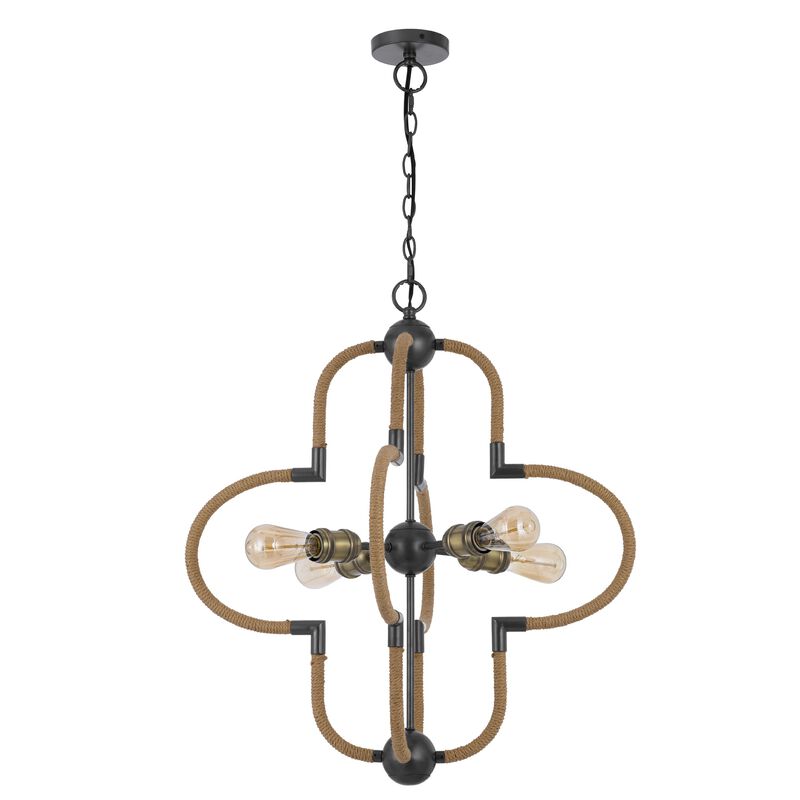 Gemo 25 Inch Chandelier, Crossed Clover Design, Brass Black Metal - Benzara