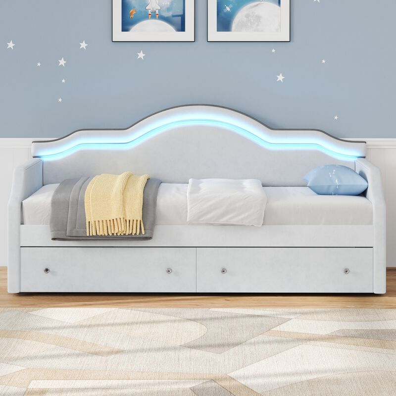 Merax Full Size Upholstered Daybed with LED and 2 Drawers