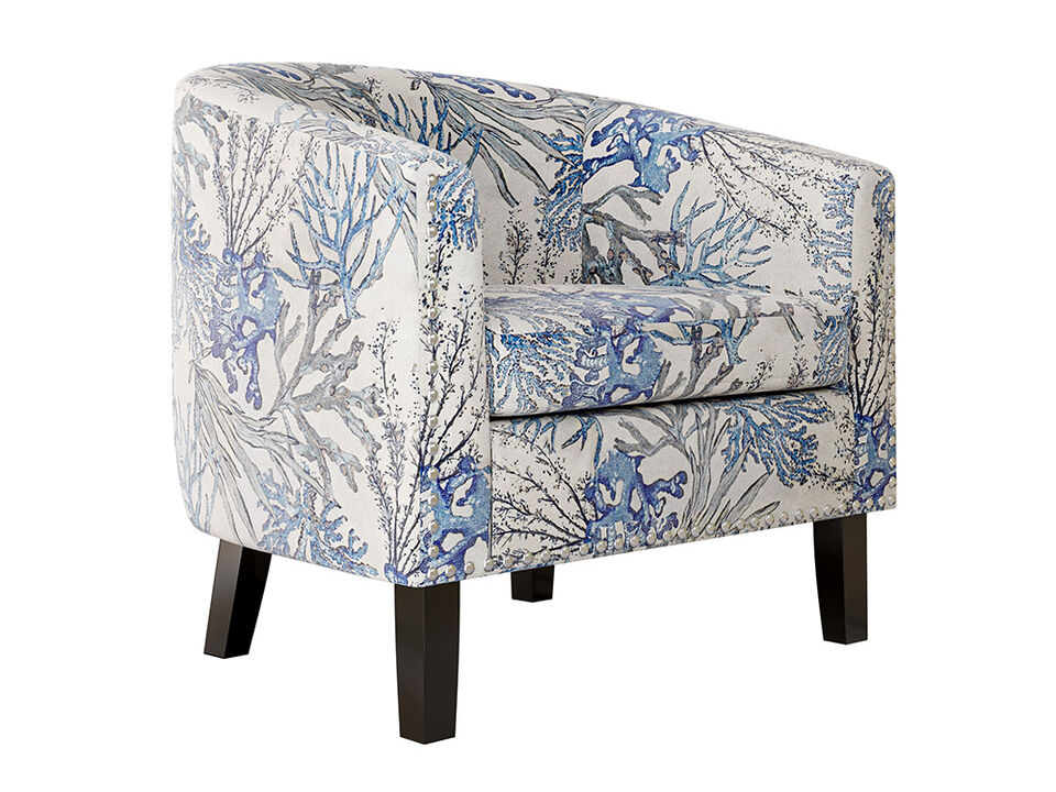 BELLEZE Accent Barrel Chair, Modern Tub Club Chair Upholstered Armchair for Living Room, Linen Chair with Gold Nail Head Trim Black Legs - Kyara (Blue Coral)