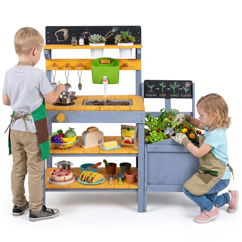 Outdoor Mud Kitchen for Kids with Running Water and Plant Pots image number 3