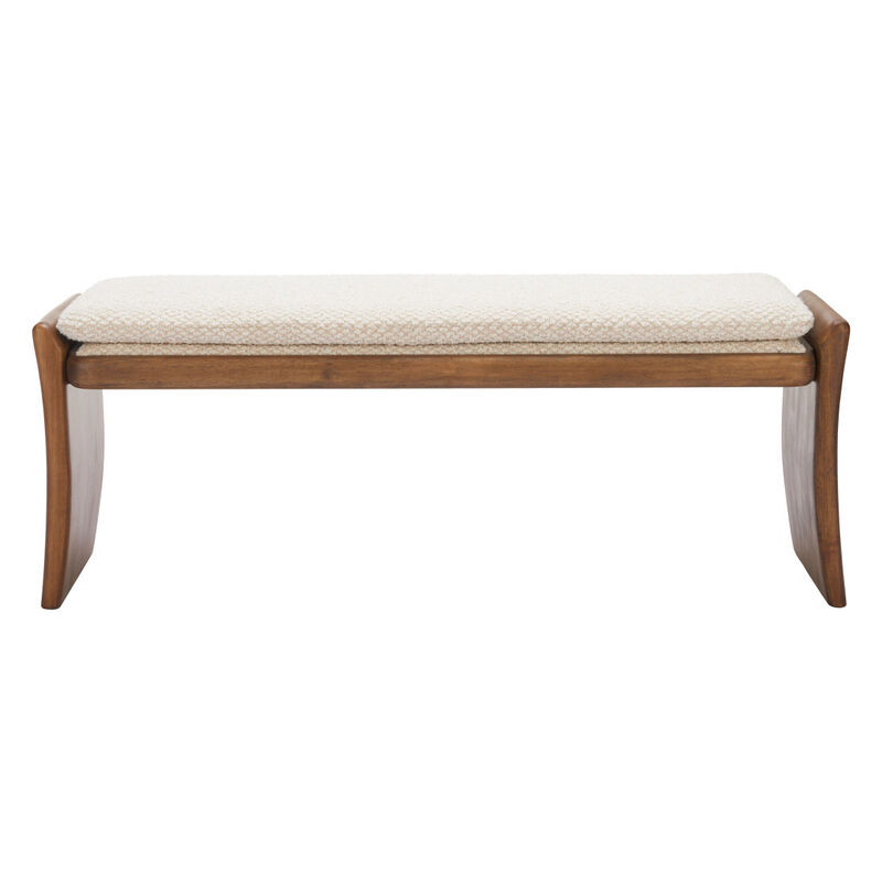 HomeRoots 48" Beige and Brown Fabric and Solid Wood Upholstered Dining Bench image number 0