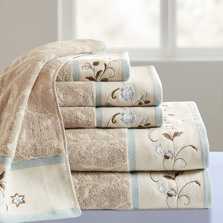Gracie Mills Rogelio 6-Piece Floral Embroidered Cotton Jacquard Towel Set