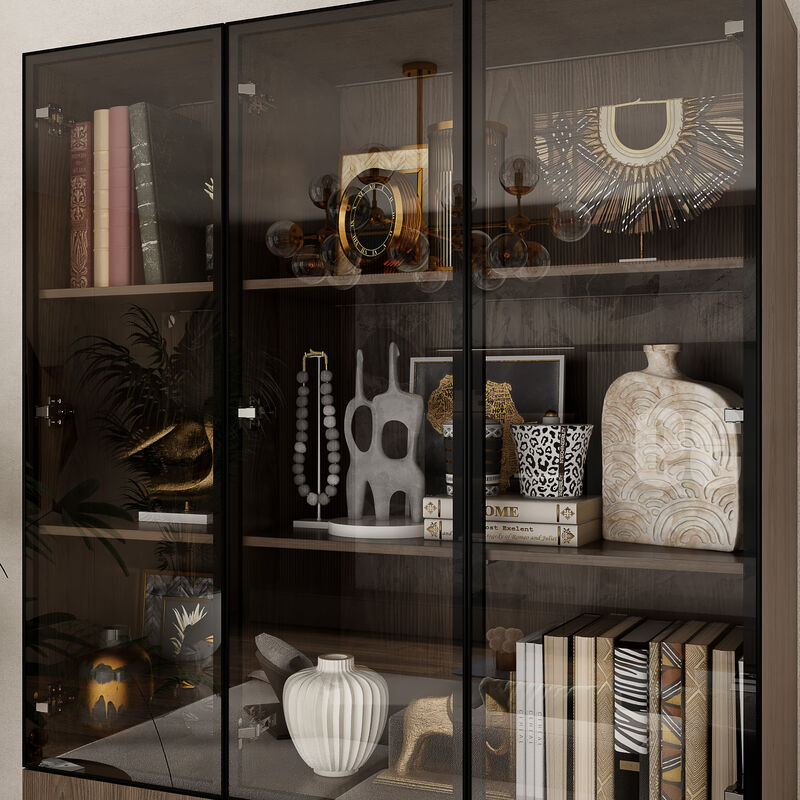 78.7'' H X 47.2'' W X 15.7'' D Glass Door Display Cases Bookcase With Adjustable Lighting