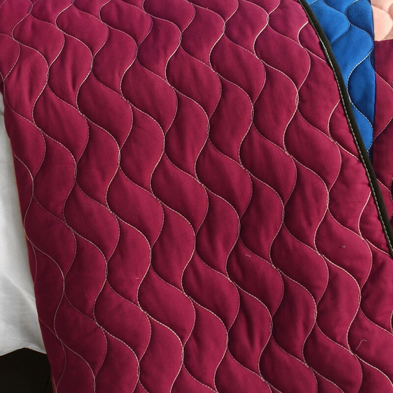 3 Piece Queen Size Quilt Set with Vermicelli Quilted Patchwork Design for Bedroom-pink image number 3