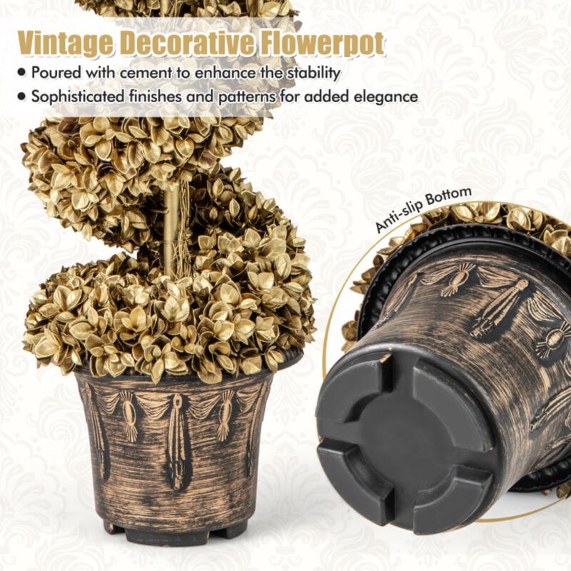 Hivvago 4 FT Artificial Topiary Spiral Tree Set of 2 with Vintage Plastic Nursery Pot