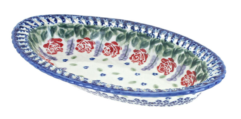 Blue Rose Polish Pottery Roses Are Red Small Oval Dish