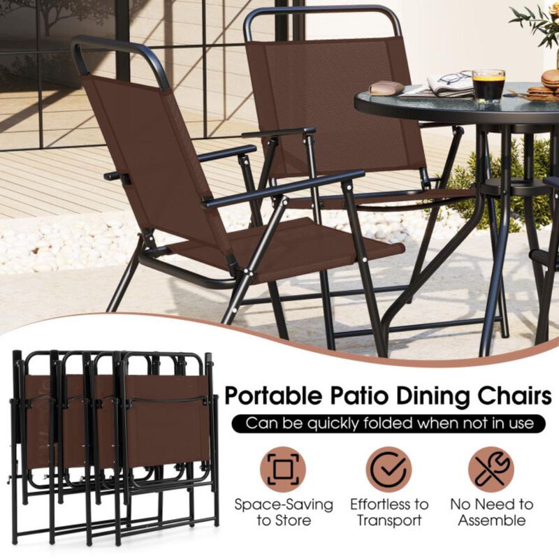 Hivvago 6 Pieces Patio Dining Set Folding Chairs Glass Table Tilt Umbrella for Garden