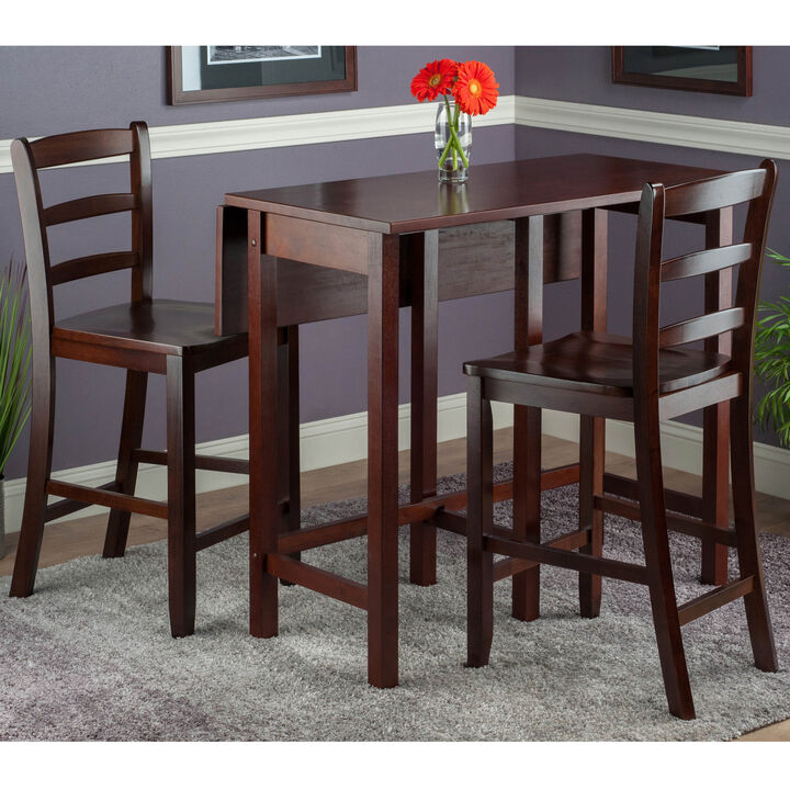 Lynnwood 3-Pc Drop Leaf Table with Ladder-back Counter Stools, Walnut