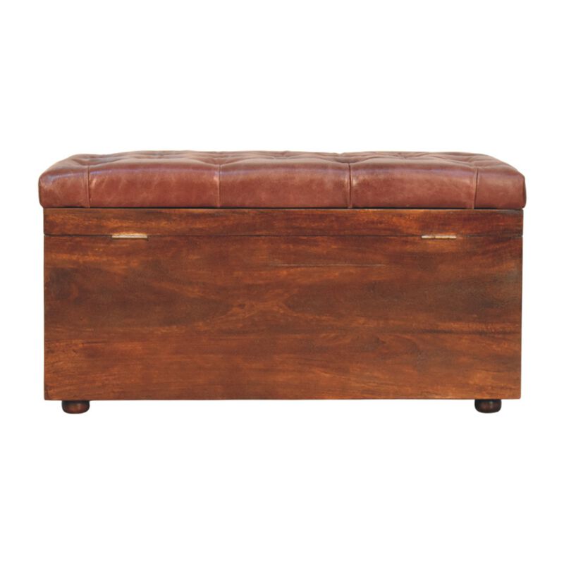 Artisan Furniture Solid Wood Brown Buffalo hide leather Storage Trunk, Dark Brown image number 7