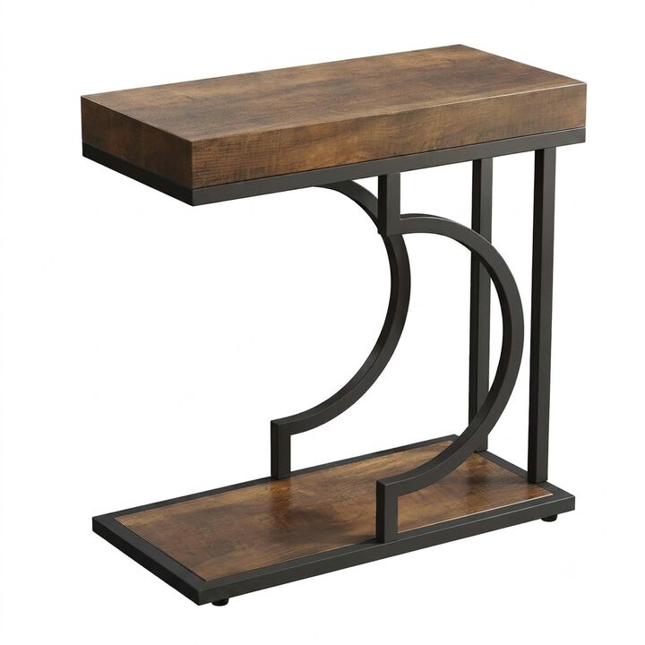 Tribesigns Narrow C Table, Modern End Table and Bedside Table with Metal Frame, Faux Marble Side Table for Living Room and Bedroom, Small Sofa Table, Brown and Black, Holds 22 lb