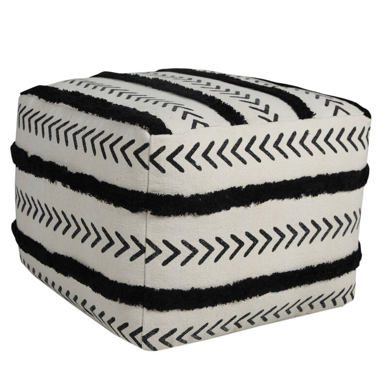Cotton Upholstered Striped Pouf – Ottoman Accent Seat for Living Room or Lounge