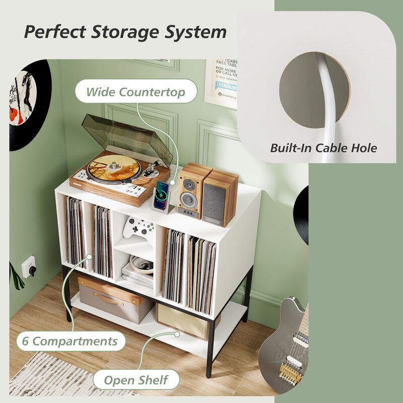Metal Frame Record Player Stand with Built-In Charging Station image number 6