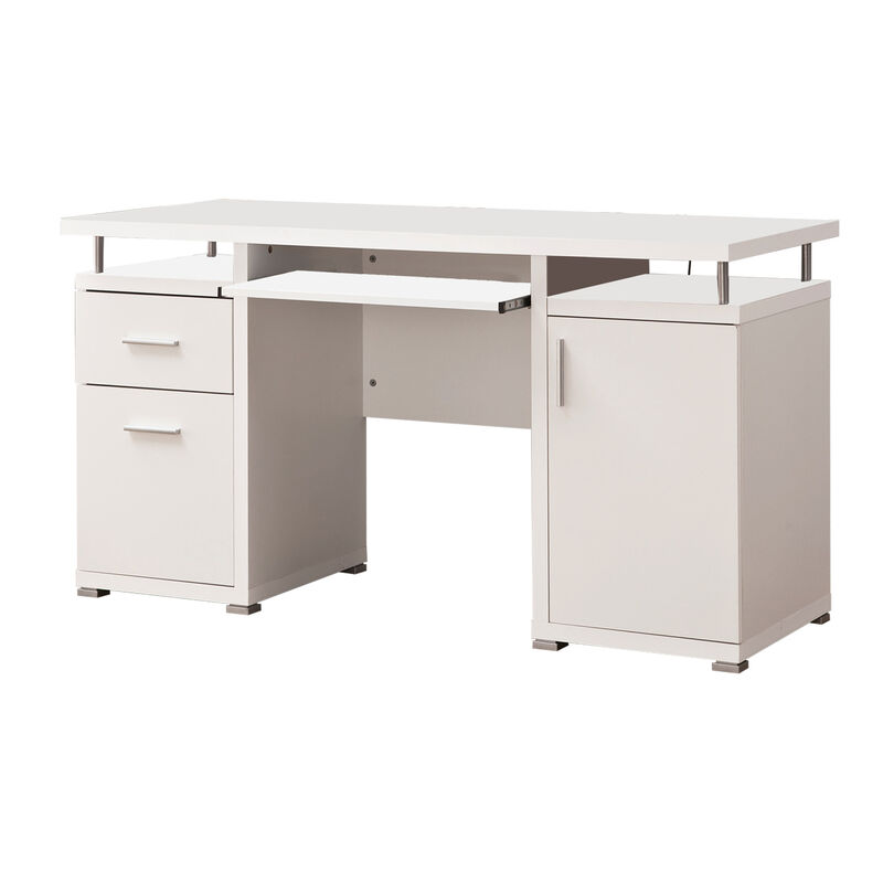Elegant white Computer desk with efficient Storage image number 0