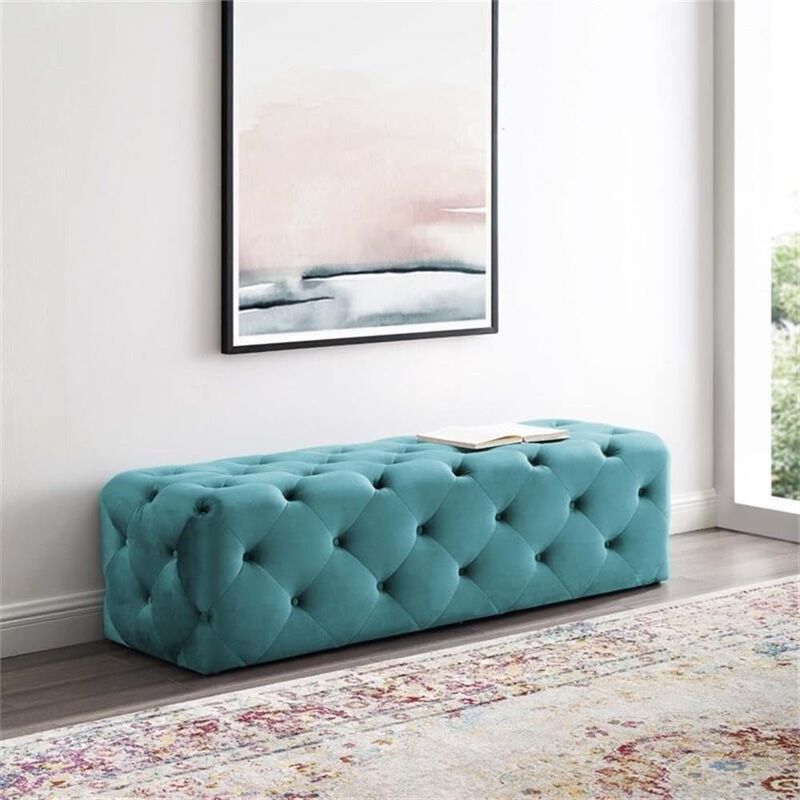 Modway EEI-3770-SEA Anthem 60" Tufted Button Entryway Performance Velvet Bench, Sea Blue image number 1